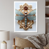 Blue Vintage Dragonfly On Gold - Dragonfly Canvas Wall Art
