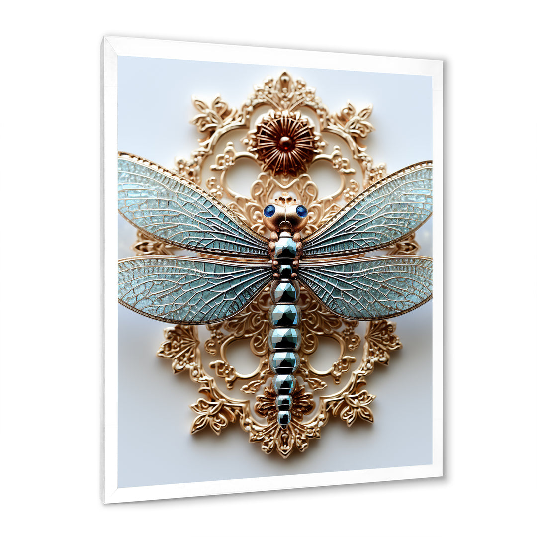 Blue Vintage Dragonfly On Gold - Dragonfly Canvas Wall Art