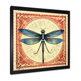 Retro Stamp Illustration Of Blue Dragonfly - Dragonfly Canvas Wall Art