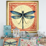 Retro Stamp Illustration Of Blue Dragonfly - Dragonfly Canvas Wall Art