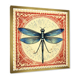 Retro Stamp Illustration Of Blue Dragonfly - Dragonfly Canvas Wall Art