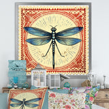 Retro Stamp Illustration Of Blue Dragonfly - Dragonfly Canvas Wall Art