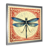 Retro Stamp Illustration Of Blue Dragonfly - Dragonfly Canvas Wall Art