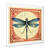 Retro Stamp Illustration Of Blue Dragonfly - Dragonfly Canvas Wall Art