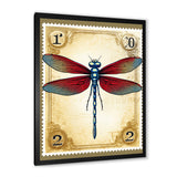 Retro Stamp Illustration Of Red Dragonfly - Blue Dragonfly Wall Art