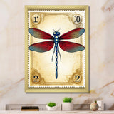 Retro Stamp Illustration Of Red Dragonfly - Blue Dragonfly Wall Art