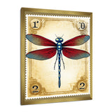 Retro Stamp Illustration Of Red Dragonfly - Blue Dragonfly Wall Art