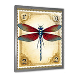 Retro Stamp Illustration Of Red Dragonfly - Blue Dragonfly Wall Art