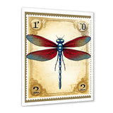 Retro Stamp Illustration Of Red Dragonfly - Blue Dragonfly Wall Art