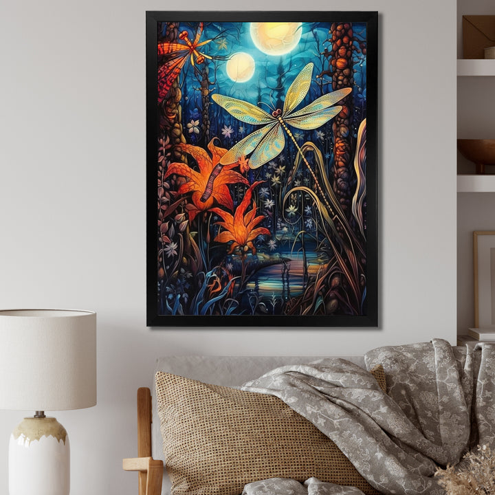 Majestic Dragonfly In Enchanted Forest - Blue Dragonfly Wall Art