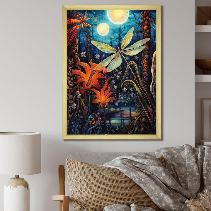 Majestic Dragonfly In Enchanted Forest - Blue Dragonfly Wall Art