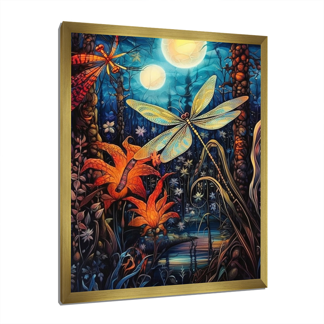 Majestic Dragonfly In Enchanted Forest - Blue Dragonfly Wall Art