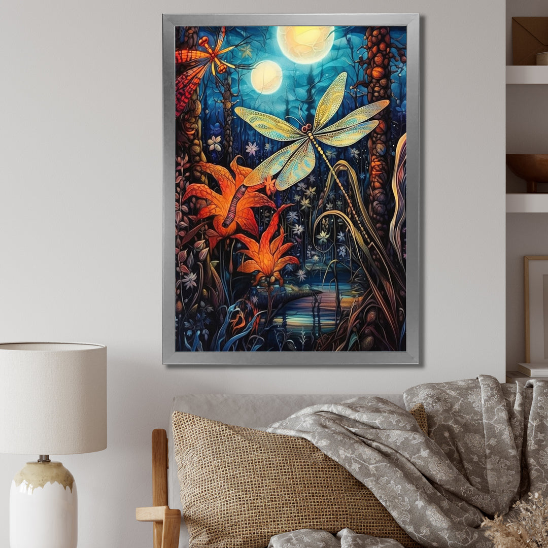 Majestic Dragonfly In Enchanted Forest - Blue Dragonfly Wall Art