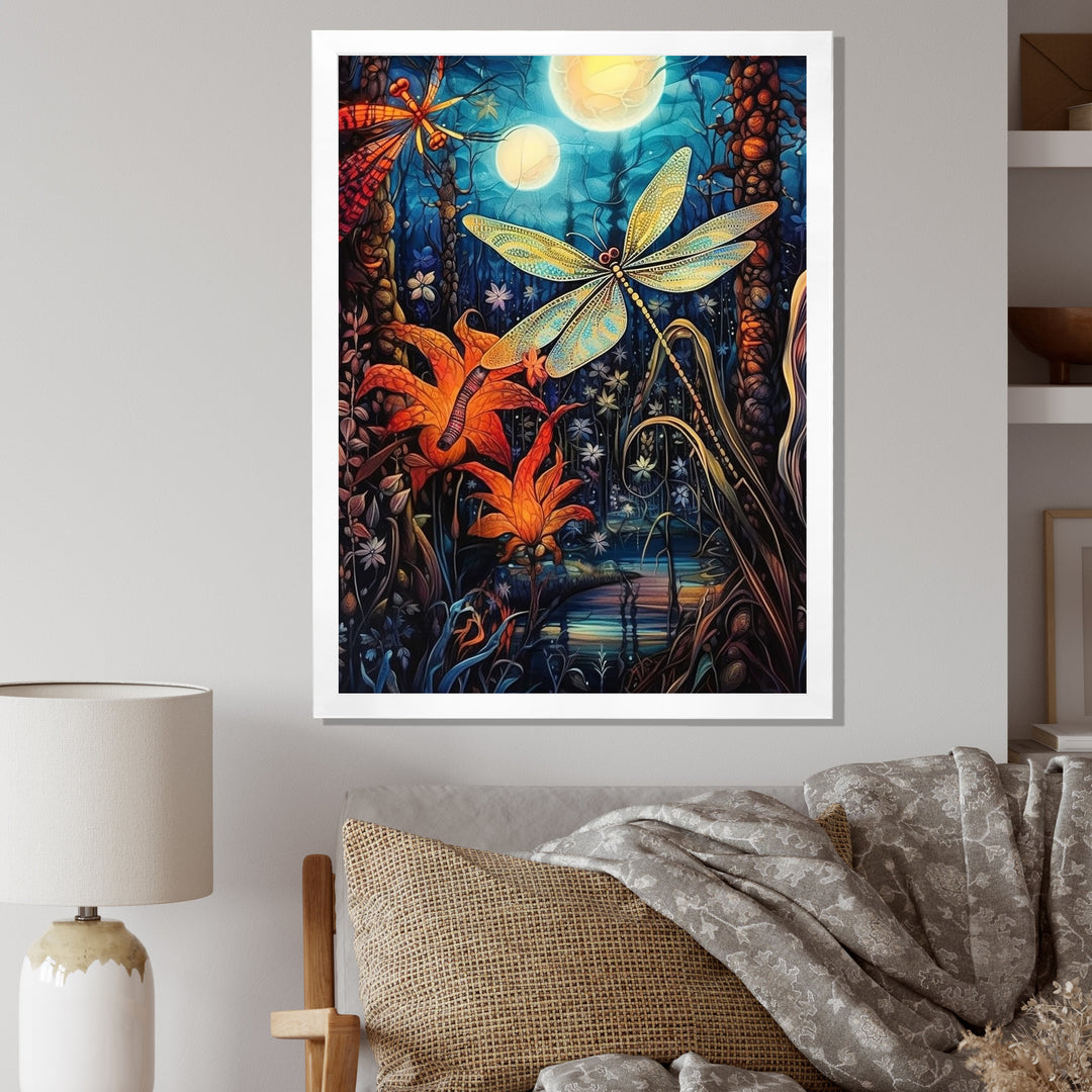 Majestic Dragonfly In Enchanted Forest - Blue Dragonfly Wall Art