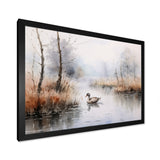Duck In The Misty Pond At Dawn Watercolor - Duck Large Canvas Wall Art