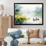 Ducks Swimming In Spring Pond Watercolor - Duck Living Room Wall Art