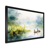 Ducks Swimming In Spring Pond Watercolor - Duck Living Room Wall Art