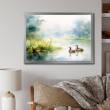Ducks Swimming In Spring Pond Watercolor - Duck Living Room Wall Art