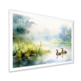 Ducks Swimming In Spring Pond Watercolor - Duck Living Room Wall Art