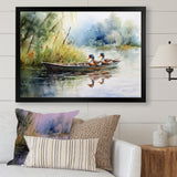 Ducks In A little Boat On The Lake - Duck Bedroom Wall Art