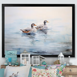 Brown Ducks Swimming Misty Morning Lake - Duck Canvas Wall Art