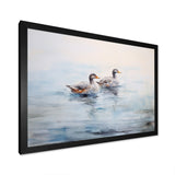 Brown Ducks Swimming Misty Morning Lake - Duck Canvas Wall Art