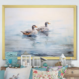 Brown Ducks Swimming Misty Morning Lake - Duck Canvas Wall Art