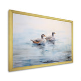 Brown Ducks Swimming Misty Morning Lake - Duck Canvas Wall Art