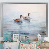 Brown Ducks Swimming Misty Morning Lake - Duck Canvas Wall Art