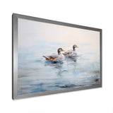 Brown Ducks Swimming Misty Morning Lake - Duck Canvas Wall Art