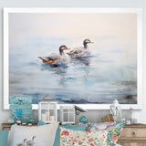Brown Ducks Swimming Misty Morning Lake - Duck Canvas Wall Art