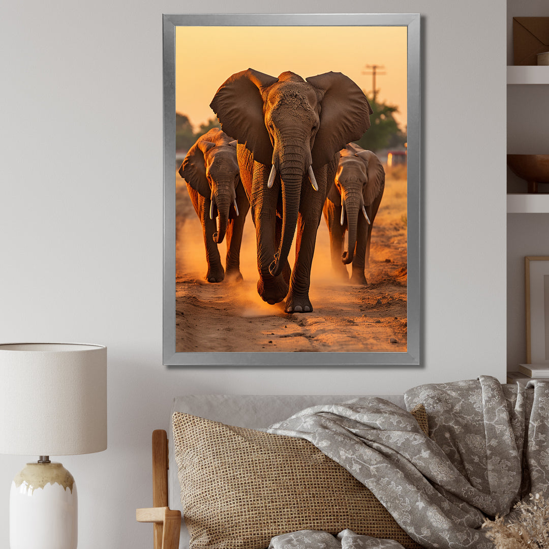 Glorious Elephant In The Wild At Sunset Wildlife - Black Elephant Wall Art