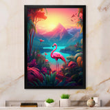 Pink Flamingo In Tropical Landscape - Flamingo Wall Decor