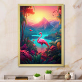 Pink Flamingo In Tropical Landscape - Flamingo Wall Decor