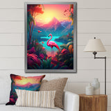 Pink Flamingo In Tropical Landscape - Flamingo Wall Decor
