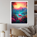 Pink Flamingo In Tropical Landscape - Flamingo Wall Decor