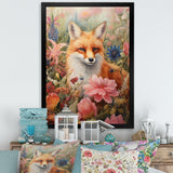 Cute Orange Fox In Flower Field - Orange Fox Wall Art