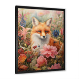 Cute Orange Fox In Flower Field - Orange Fox Wall Art