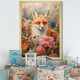 Cute Orange Fox In Flower Field - Orange Fox Wall Art