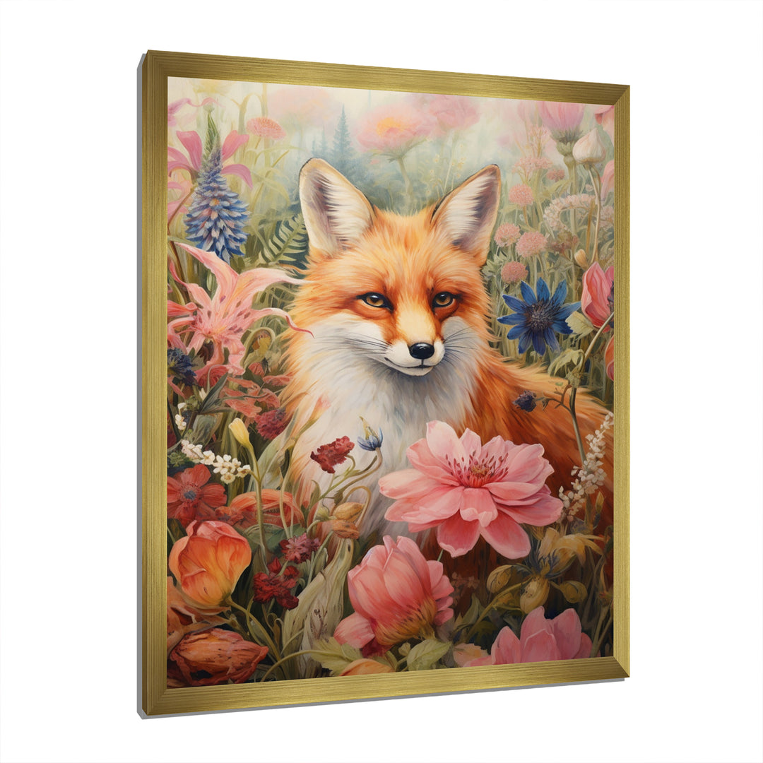 Cute Orange Fox In Flower Field - Orange Fox Wall Art