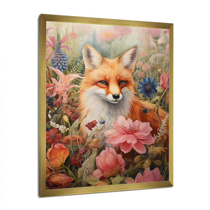 Cute Orange Fox In Flower Field - Orange Fox Wall Art