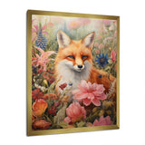 Cute Orange Fox In Flower Field - Orange Fox Wall Art