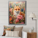 Cute Orange Fox In Flower Field - Orange Fox Wall Art