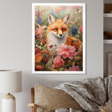 Cute Orange Fox In Flower Field - Orange Fox Wall Art