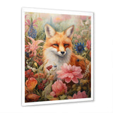 Cute Orange Fox In Flower Field - Orange Fox Wall Art