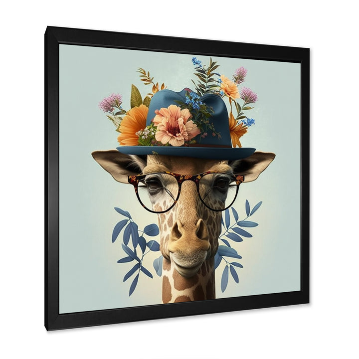 Portrait Of Giraffe With Glasses And A Hat - Giraffe Canvas Wall Art