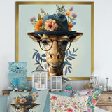 Portrait Of Giraffe With Glasses And A Hat - Giraffe Canvas Wall Art