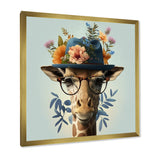 Portrait Of Giraffe With Glasses And A Hat - Giraffe Canvas Wall Art