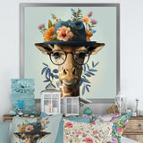 Portrait Of Giraffe With Glasses And A Hat - Giraffe Canvas Wall Art
