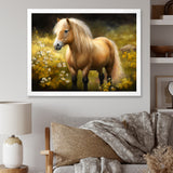 Golden Pony In Flower Meadow - Horse Wall Art Prints
